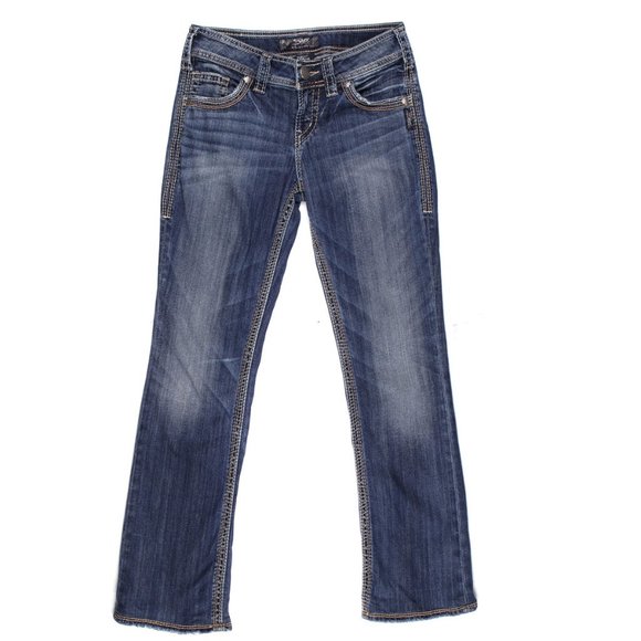 Silver Suki 17" Surplus Jeans Slim Boot Cut Flap Blue Denim Sz 26 x 33